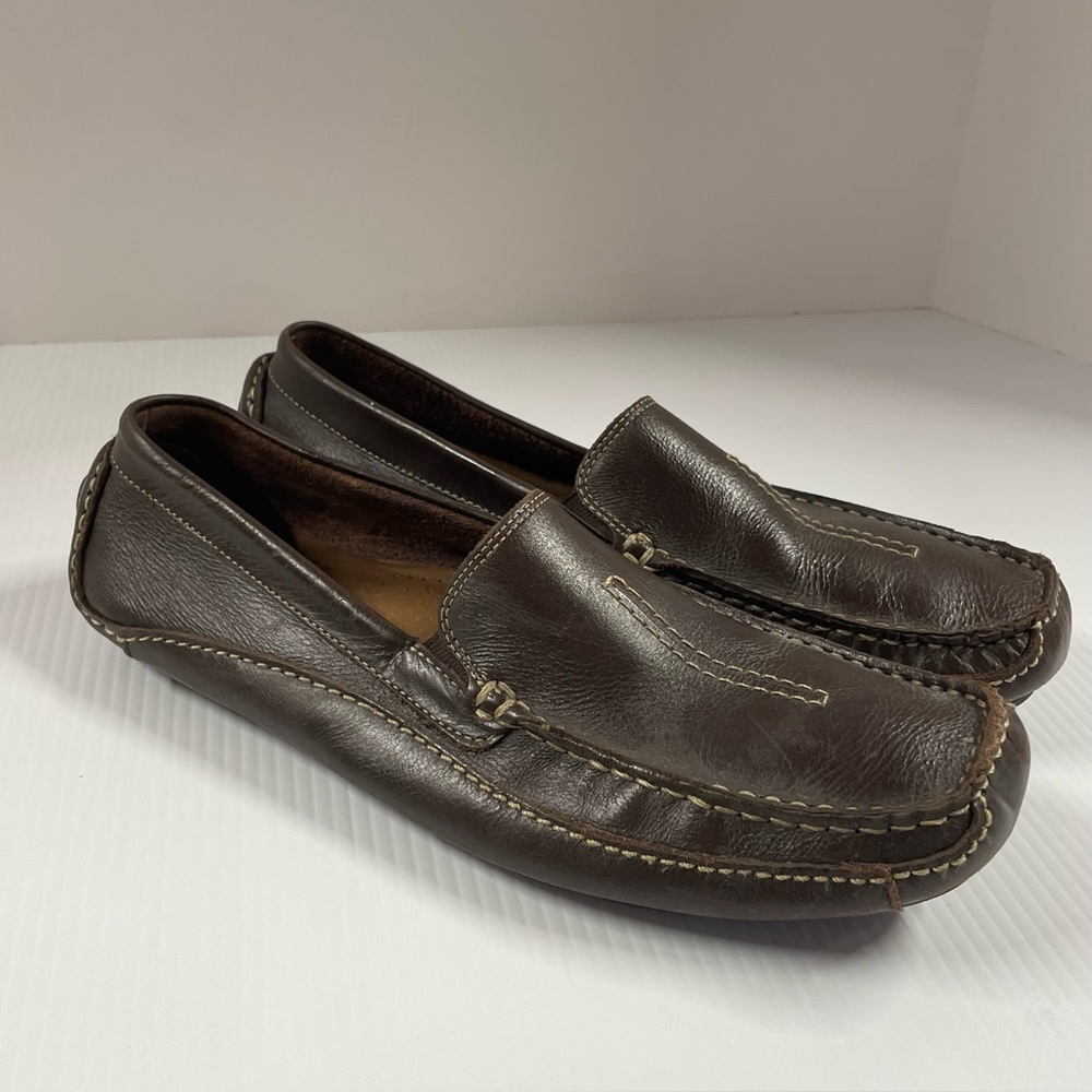 Clark’s England Dark Brown Leather Driving Shoes Contrast Stitching Men’s Sz 10M